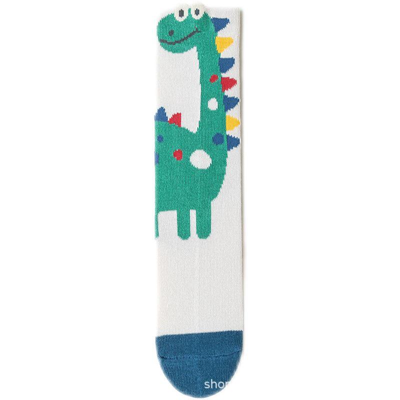 Boys' Cartoon Dinosaur Pure Cotton Mid-Calf Socks, Spring/Autumn, A-Class, for Babies and Children.