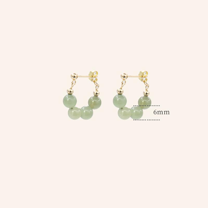 Natural Hetian Jade Green Dangle Earrings - New Chinese Style Studs for Women, National Style Qingyu Design