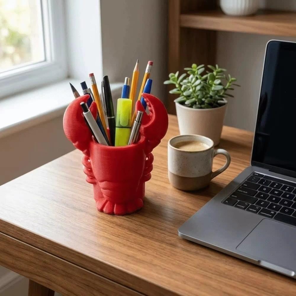 Plastic Lobster-Shaped Pen Holder Novelty Figurine Cosmetic Brush Holder Study Storage