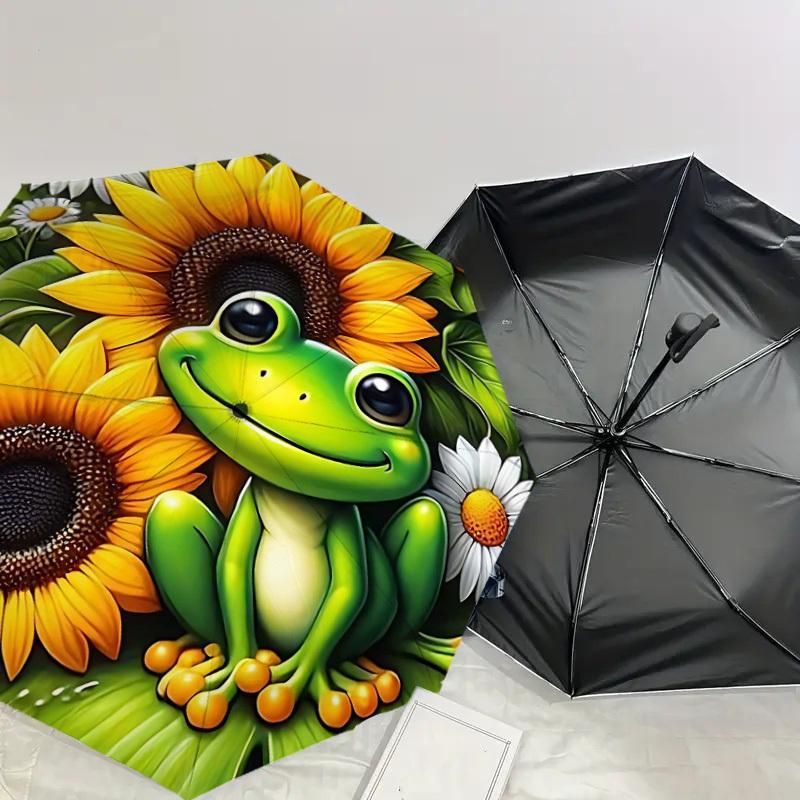 1PC frog sunflower Umbrella-8-Rib Reinforced Portable Folding Travel Suitable for All Seasons Outdoor Daily Use-H0354