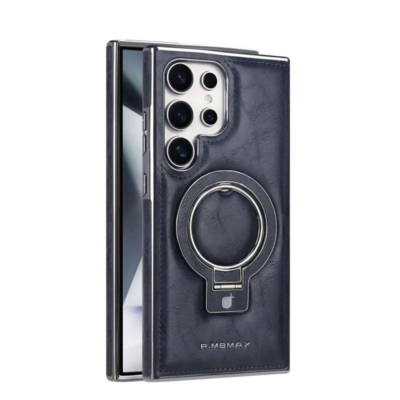 

Магнитный беспроводной зарядный чехол S24Ultra для телефона Samsung Galaxy S23 S24 S25 Ultra 5G вращающийся держатель кожаный защитный чехол For Galaxy S25 Ultra