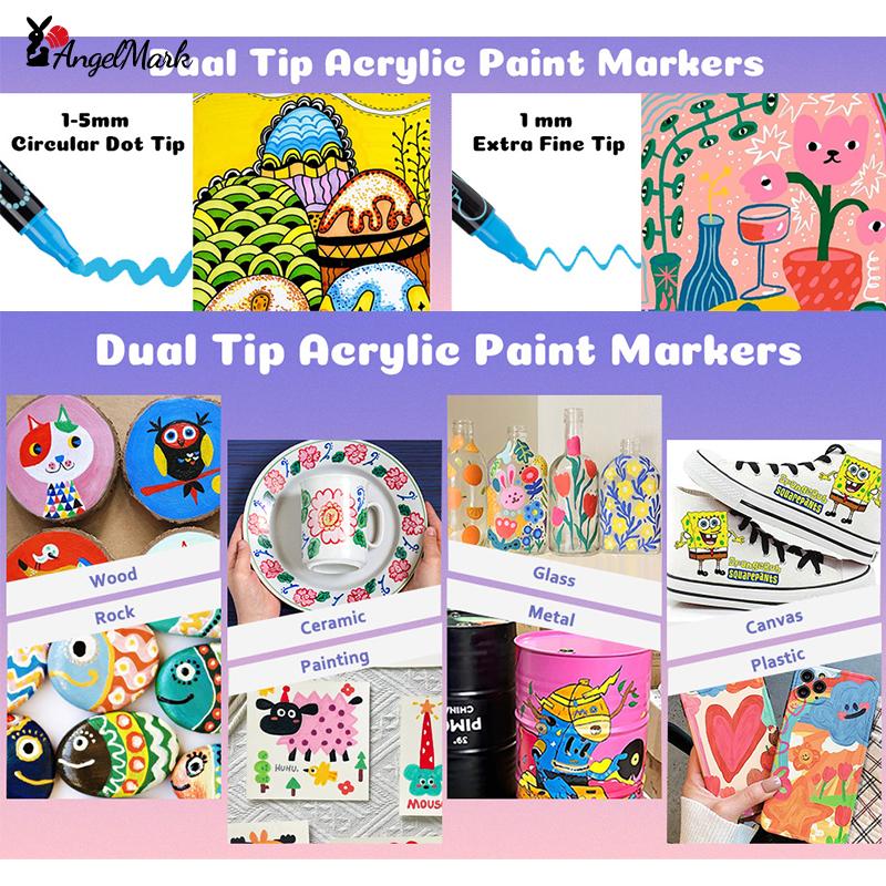 12/24/36/48/72 Colors Dual Tip Acrylic Paint Pens Markers for Wood Canvas Stone Rock Painting Glass Ceramic Surfaces DIY Crafts