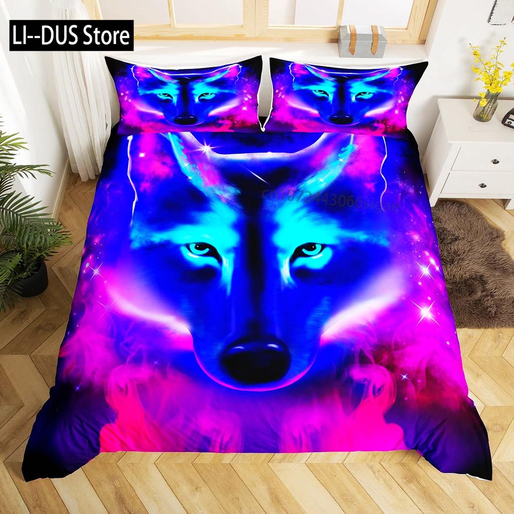 Wolf-Print Bettwäsche-Set Einzelbettgröße für Kinder Jungen Schlafzimmer Nebelbett Bettbezug-Set Deckenbezug Wildtiere Dekor 3 Teile