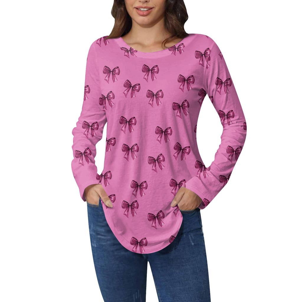 Tee Shirts For Women Fall Casual Long Sleeve Shirts Sweatshirt Vintage Graphic Printing Top Pullover Valentine's Day