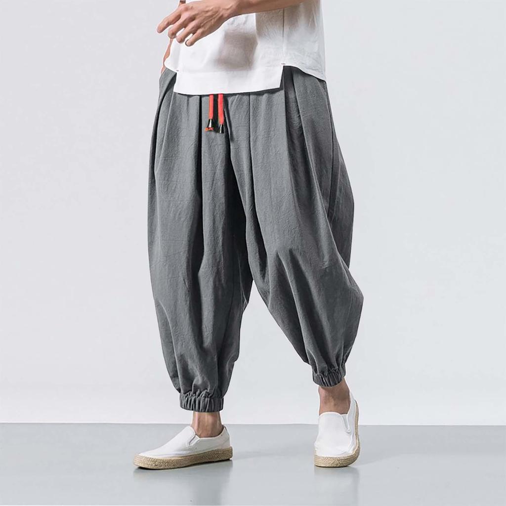 Oversize Men Loose Harem Pants Autumn Chinese Linen Overweight Sweatpants Casual Brand Trousers Male