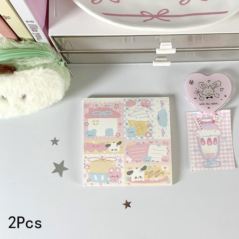 2Pcs Cute Kawaii Puppy Non Stick Sticky Notebook Simple Cartoon Notepad Stationery Index Tab Check List To Do Planner Stationery