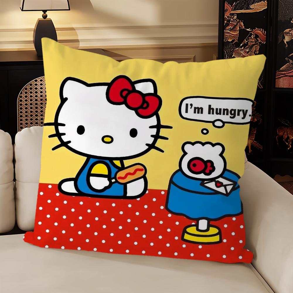 H-Hello K-Kittys Cute Pillow Case Sofa Living Room Bedroom Headboard Backrest Cushion Square Cushion Nap Time