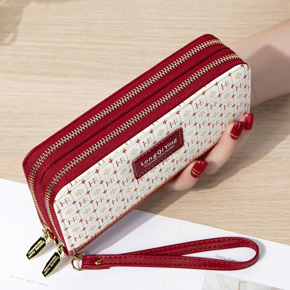 

New PU Leather Female Long Wallet Double Layered Multifunctional Money Purses Large Capacity Zipper Purse червоний
