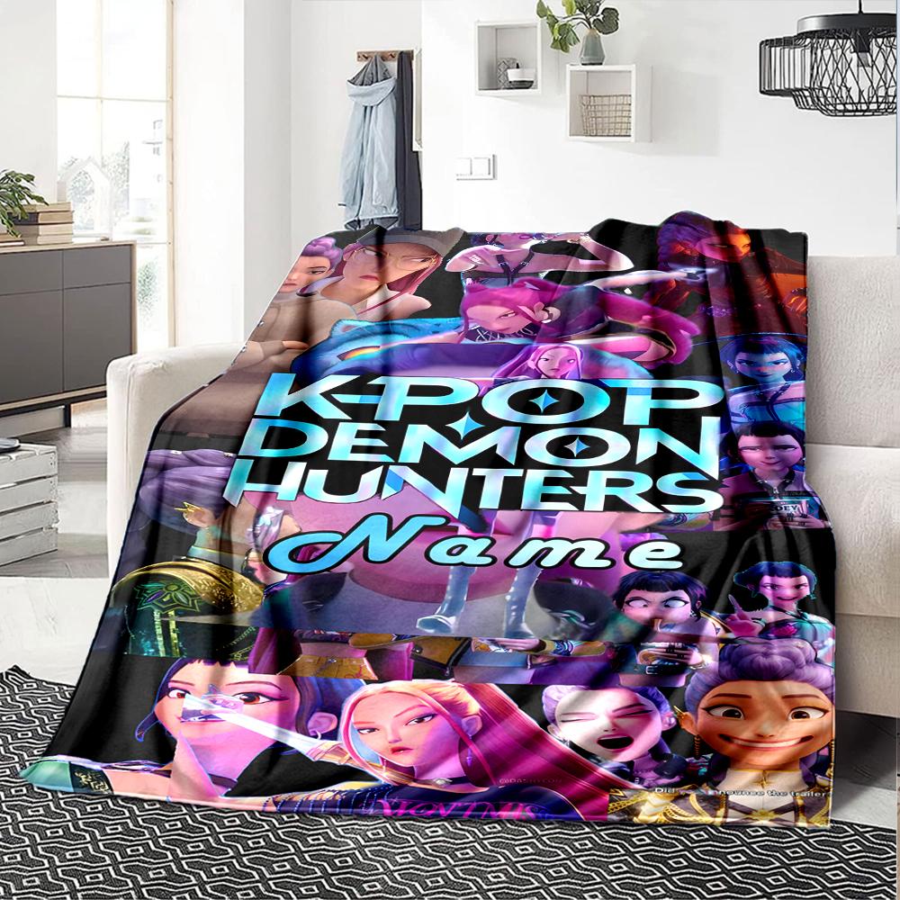 Customiz Name Personality Kpop Demon Hunters Blanket Soft &Warm Sofa Office Bed Travel Lunch Break Blanket, Gift Suitable All Seasons