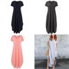 Polyester Vneck Pocket Split Long Dress For Casual Summer Wear