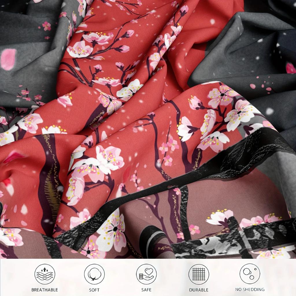 3-Piece Queen Size Samurai Sword Red Sakura 3D Print Duvet Cover Set - Ultra Soft, Breathable, and Vibrant Bedding with Zipper