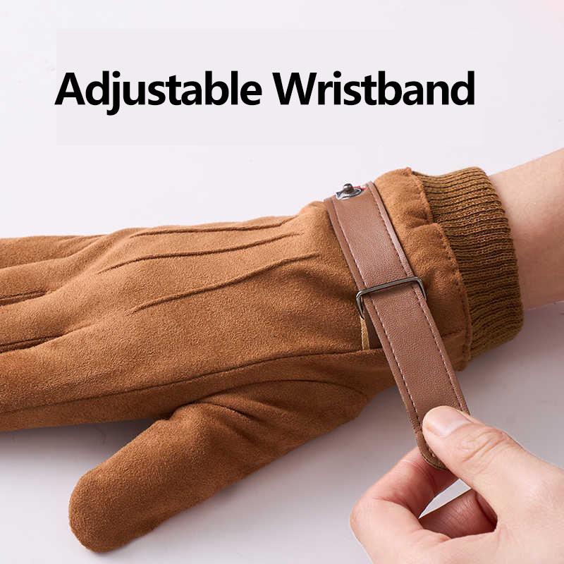Suede Cycling Gloves for Men Winter Thick Gloves Hiking Polyester Touch Screen Warm Fluffy Motorcycle Soft Delivery Riders Glove