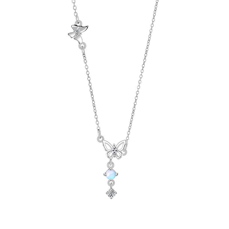 Glazed Butterfly Necklace, Women's Light Luxury Temperament, Small Fresh Fringed Zircon Pendant, Stainless Steel Collarbone Chain