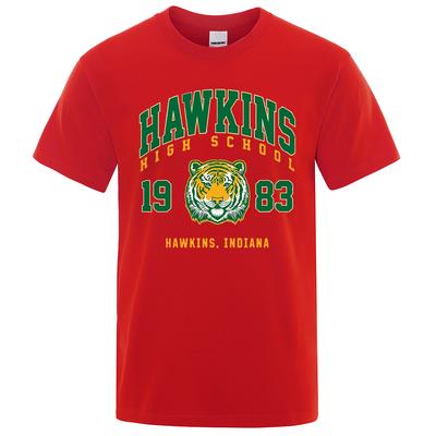 Tiger Hawkins High School 1983 Hawkins Indiana T-shirt Ανδρικό Φαρδύ Βαμβακερό Ρούχο Μόδα Casual Μπλουζάκια Στρογγυλή Λαιμόκοψη Αναπνεύσιμη Μπλούζα