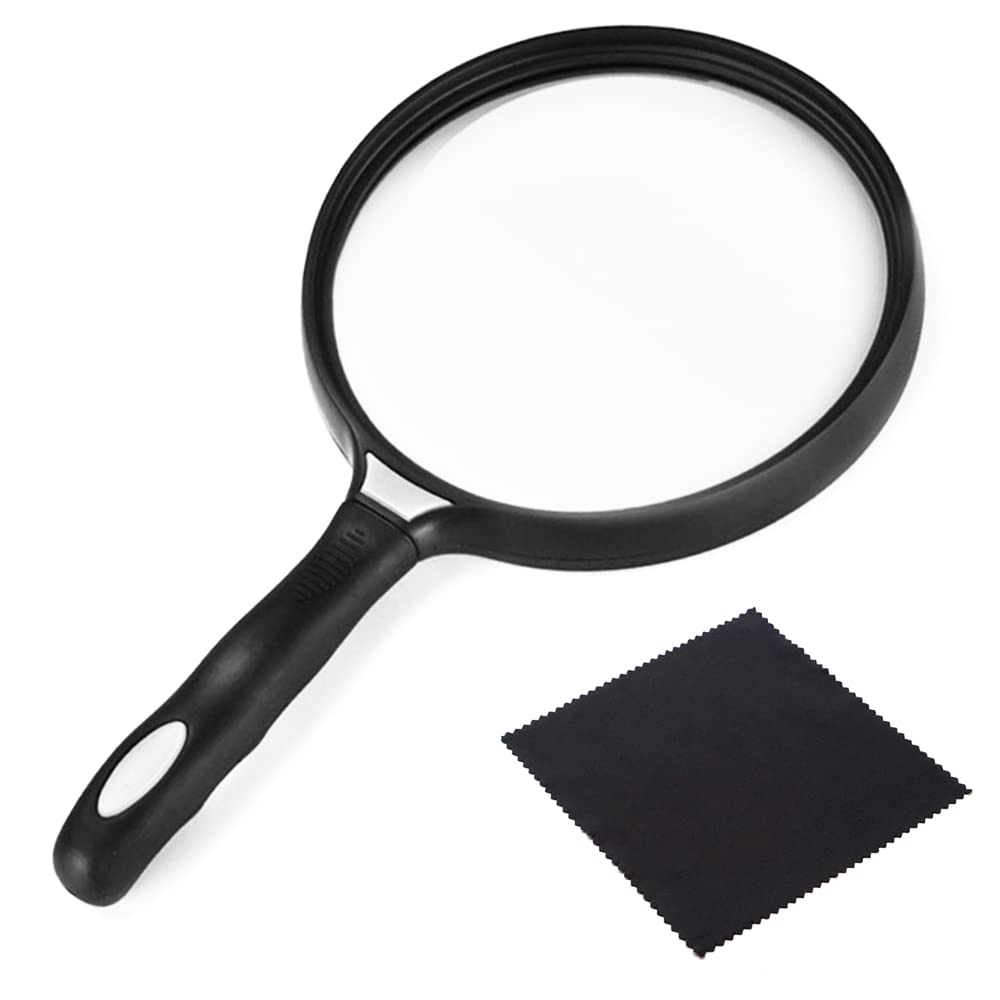 HIRAISM Big Magnifying Large Handheld Magnifying Glass with Cleaning Cloth Glass,
