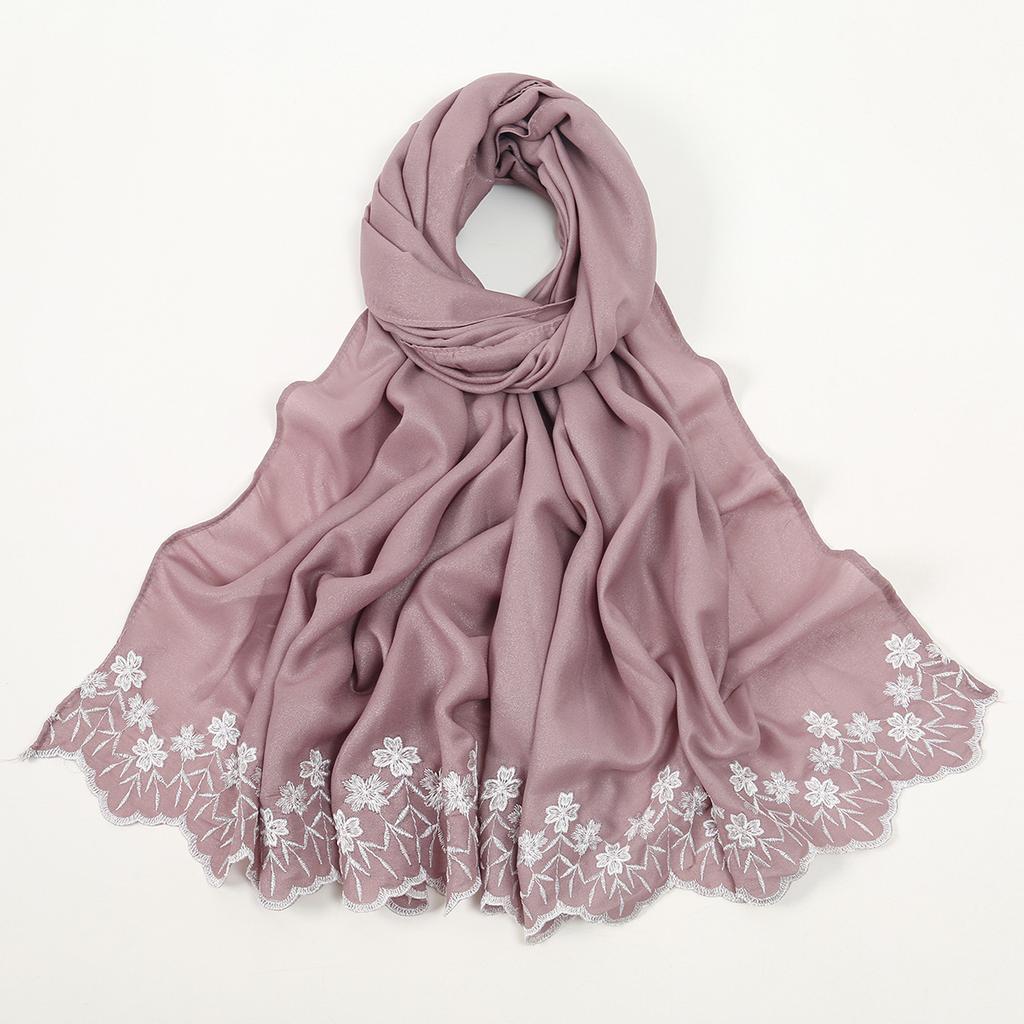 Women Scarf Pearl Embroidery Chiffon Fabric New Style Fashion Soft Middle East Long Scarf Multi Color Scarf