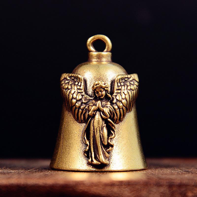 

Vintage Brass Bell With Carved Angel Ease Good Luck Bless Guardian Hanging Decoration Household Decoration Easter Thanksgiving Day Gift