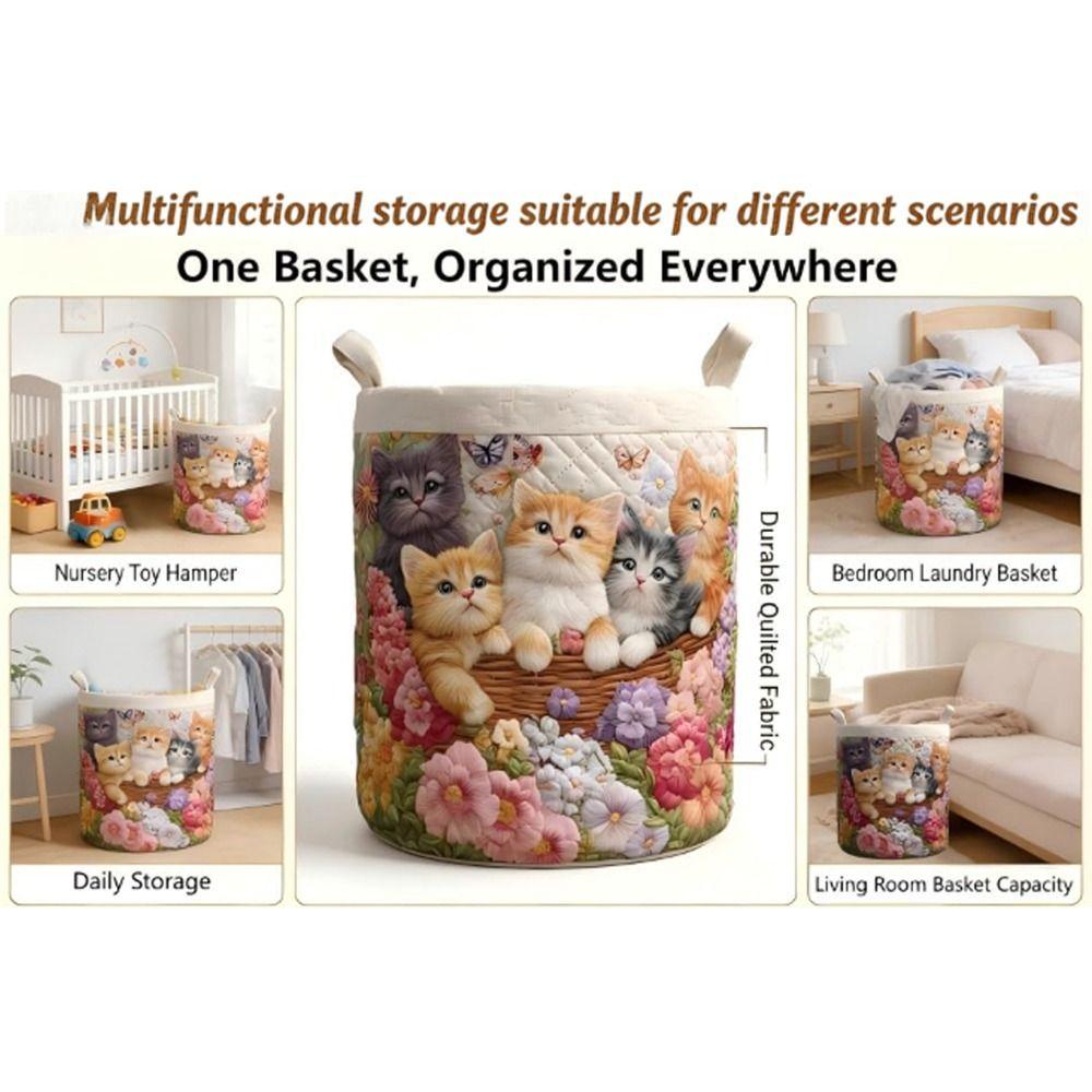 With Handle Fabric Floral Storage Bag Large Capcity Clothes Toy Organizer Quilted Laundry Basket