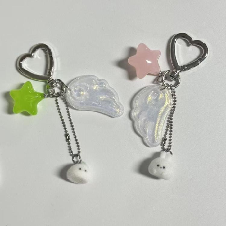 Enchanting Rabbit Keychain Angel Wing Star Details Sturdy Lightweight Alloy Design Versatile Daily Use Decorative Item