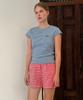 SINOON Stripe Cap Sleeve T-Shirt (Blue)