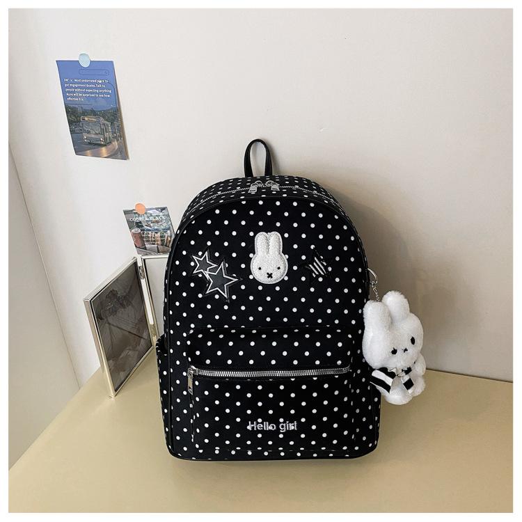 Schoolbag New Cute Miffy Rabbit Polka Dot Simple Backpack Large Capacity Going Out Lightweight Backpack Student Class School Bag Female