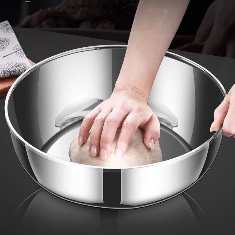 Food Grade Stainless Steel Basin with Lid for Kneading, Dough Proofing, and Egg Beating 316 Extra Thick 24CM Basin