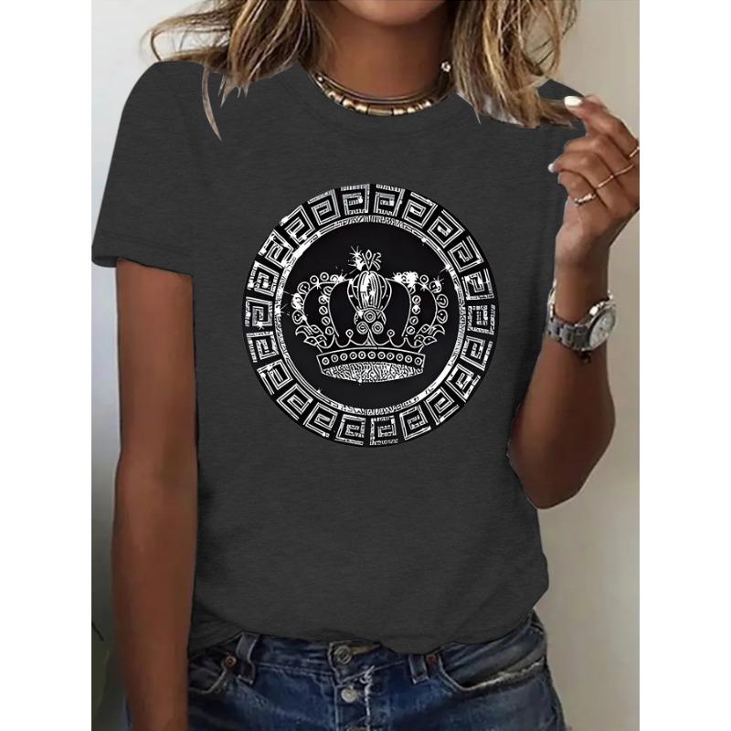 

Женская свободная и модная футболка с короткими рукавами и принтом короны XXL