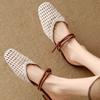 Summer New Baotou Semi-drag Women Wear Fashionable Leather Retro Hollow Woven Soft-soled Flat-soled Cool Slippers