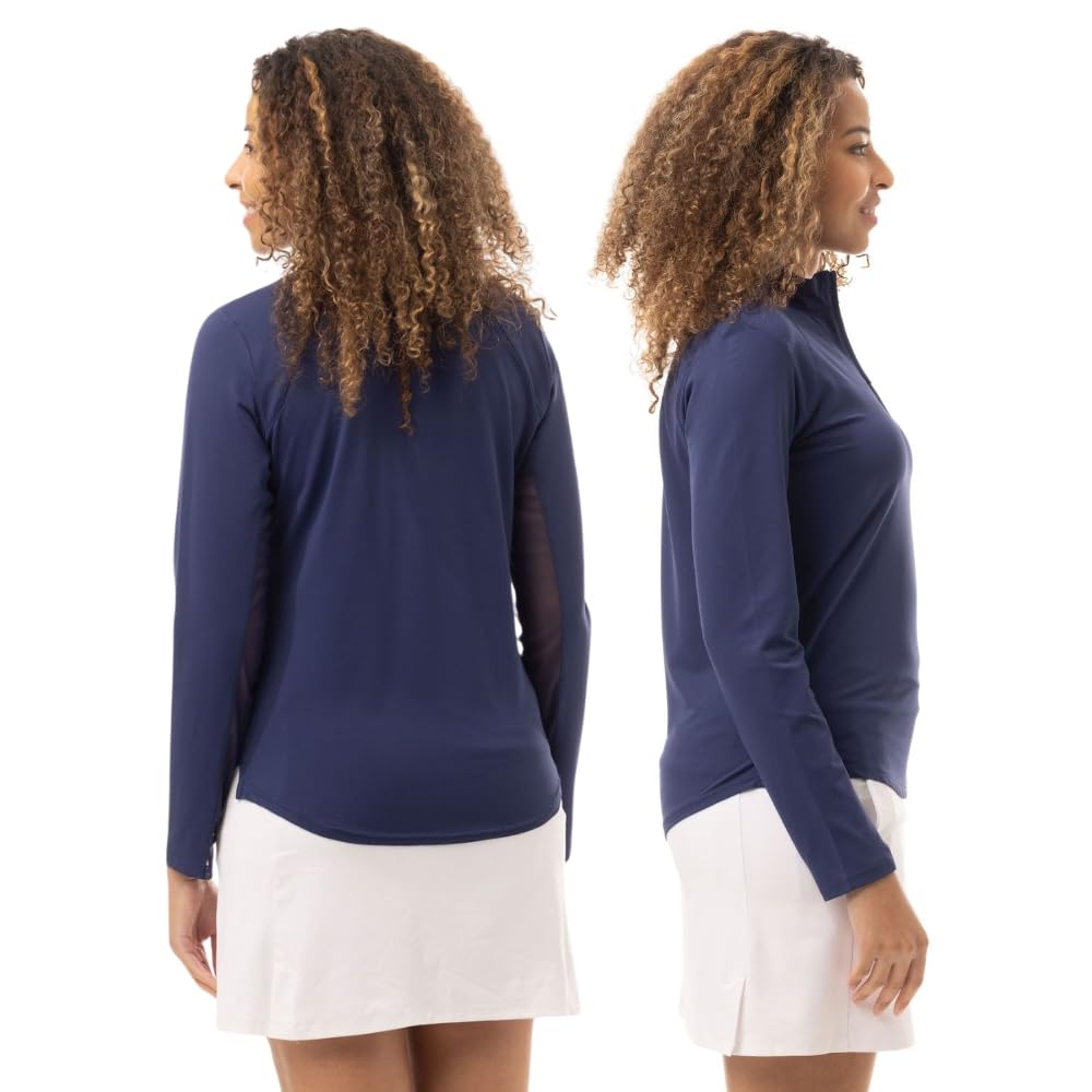 Long sleeve mock neck shirt Ultraviolet and UV protection Cool contact function and breathable mesh glossy nylon material Sun protection Neck aging