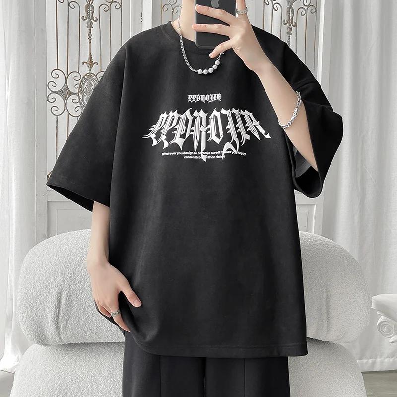 Gothic Cotton Short Sleeve T-shirt Summer Oversize Letter Print Tees Top Casual Loose Streetwear Harajuku Gym Clothing