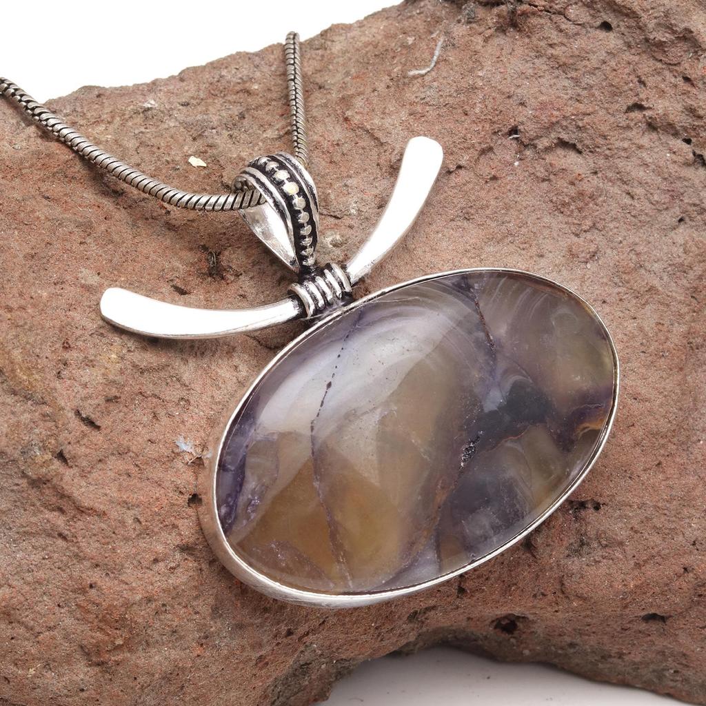 Fluorite Gemstone Handmade Women's Unisex Silver Jewelry Pendant 1.75