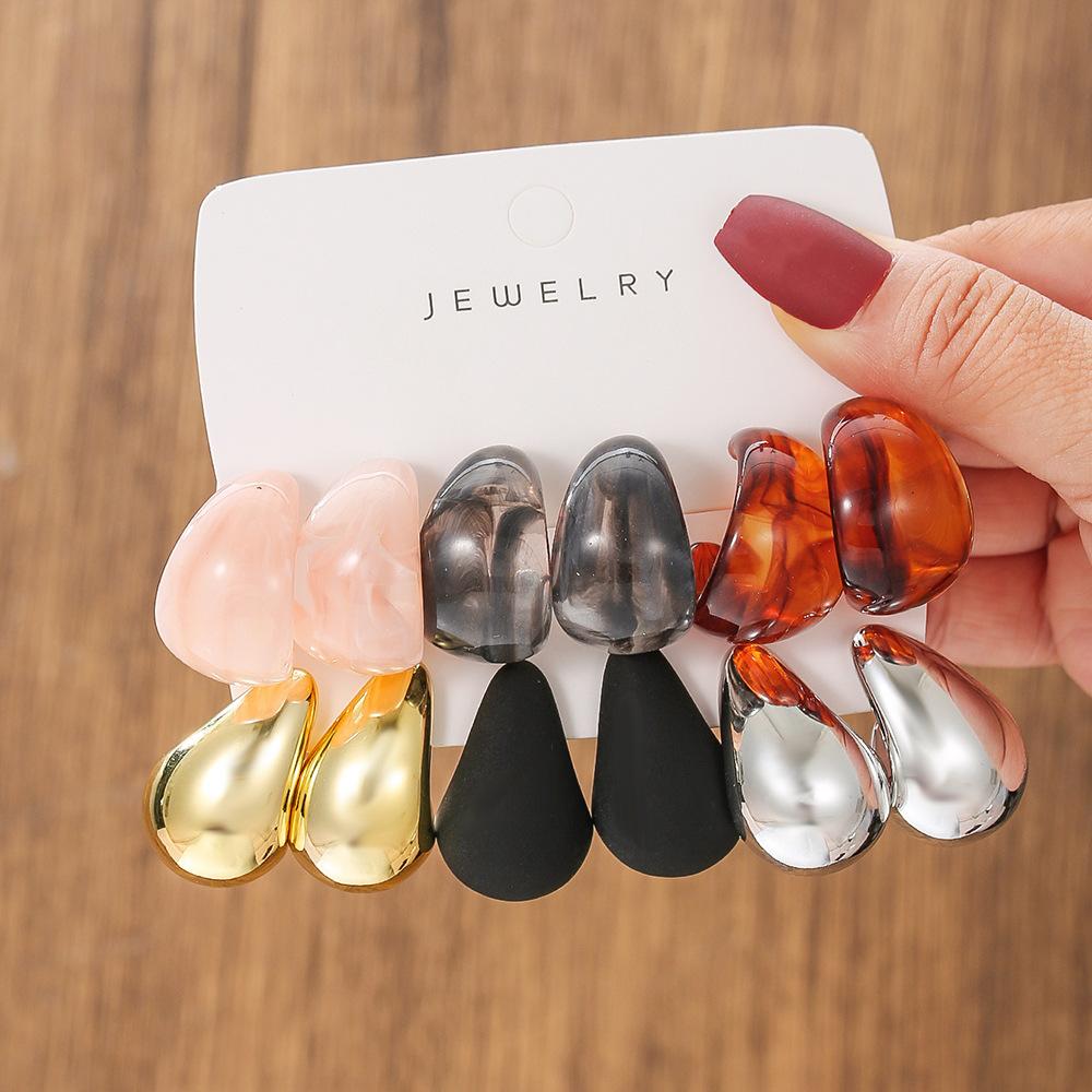 Fashion Earrings Versatile Premium French Smudge Color Niche Resin Earrings Set Irregular Square Earrings