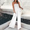 Spring New Women's Jumpsuit, Solid Ruched Bandeau Strapless Casual Commute Jumpsuit for Women, European American Style Outfit
