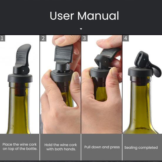 Manual Vacuum Wine Sealer, Hand Pump Bottle Stopper, Reusable Airtight Preserver for Champagne, Home Bar Accessory