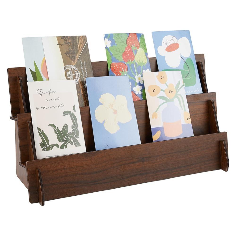 

2/3/4 Tiers Greeting Card Display Stand Wooden Space Saving Jewelry Storage Rack Vertical Design Multi-Functional