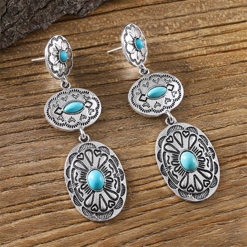 

Новые винтажные овальные серьги-кисточки с бирюзой и креативным узором