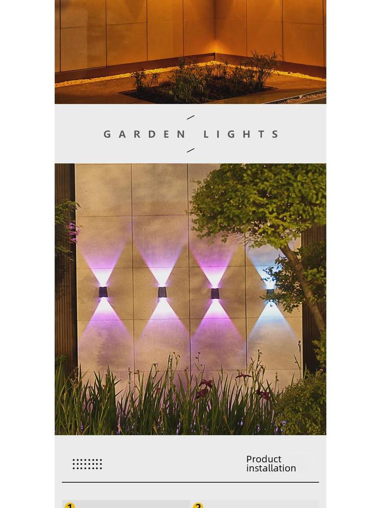 Outdoor Waterproof Solar Wall Light with Up and Down Spotlight Convex Mirror Double Head Design