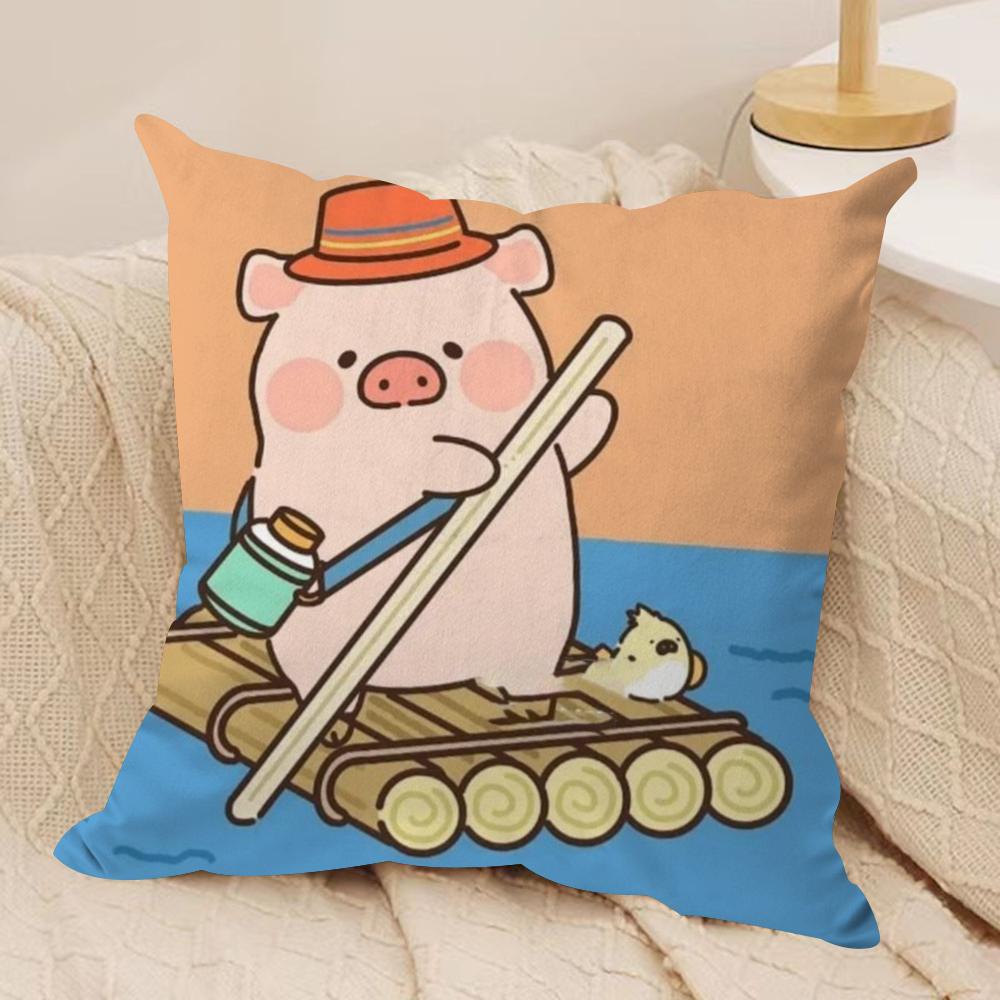 Cartoon L-Lulu Pig Pink Cushion Cover Silky Short Plush Double-Sided Printed Pillow Case for Sofa All Seasons Home Decor Gift
