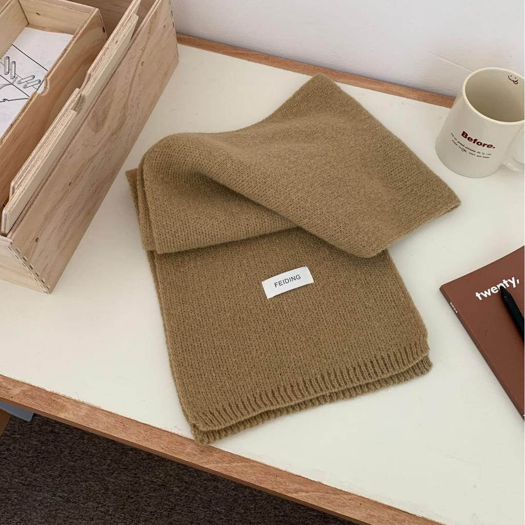 New Solid Color Flat Scarf for Winter Women's Knitted Wool Soft and Waxy Warm Scarf Korean Style Couple Versatile Fashion