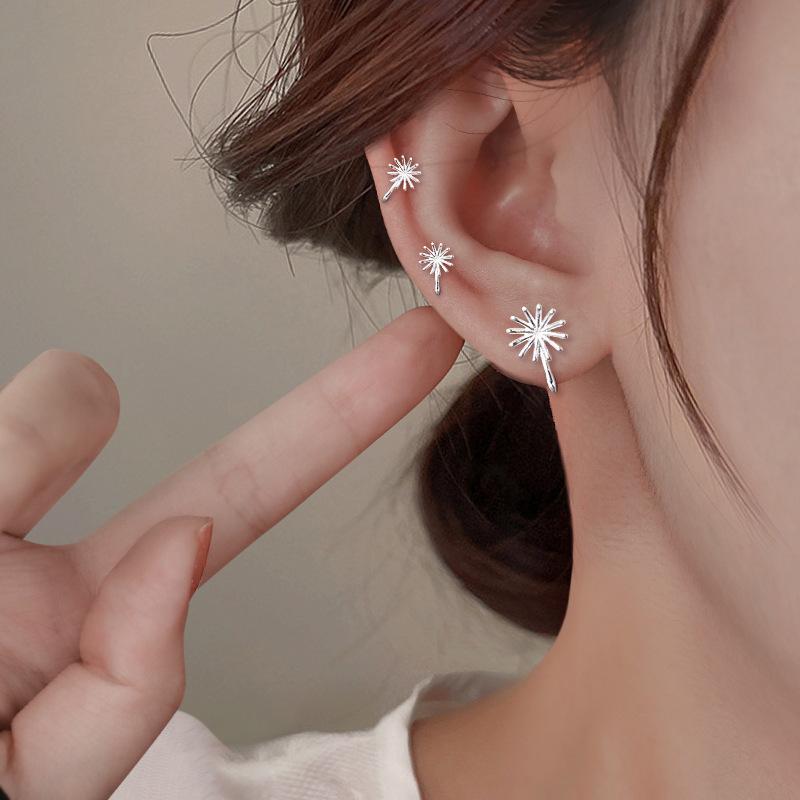 Dandelion Stud Earrings Female Light Luxury Cute Foreign Flower Earbone Studs Beautiful Silver Fireworks Earrings