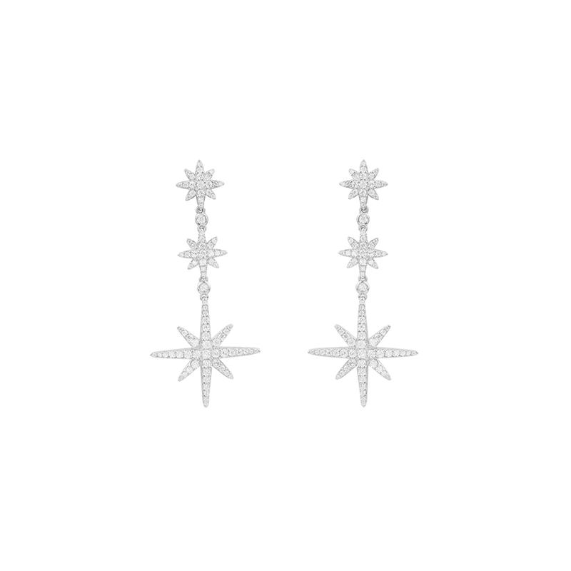 APM Monaco METEORITES/6-pointed Star, High-end Luxury Three-meteor Hexagram Silver Stainless Steel Alloy Earrings for Women WE13083OX