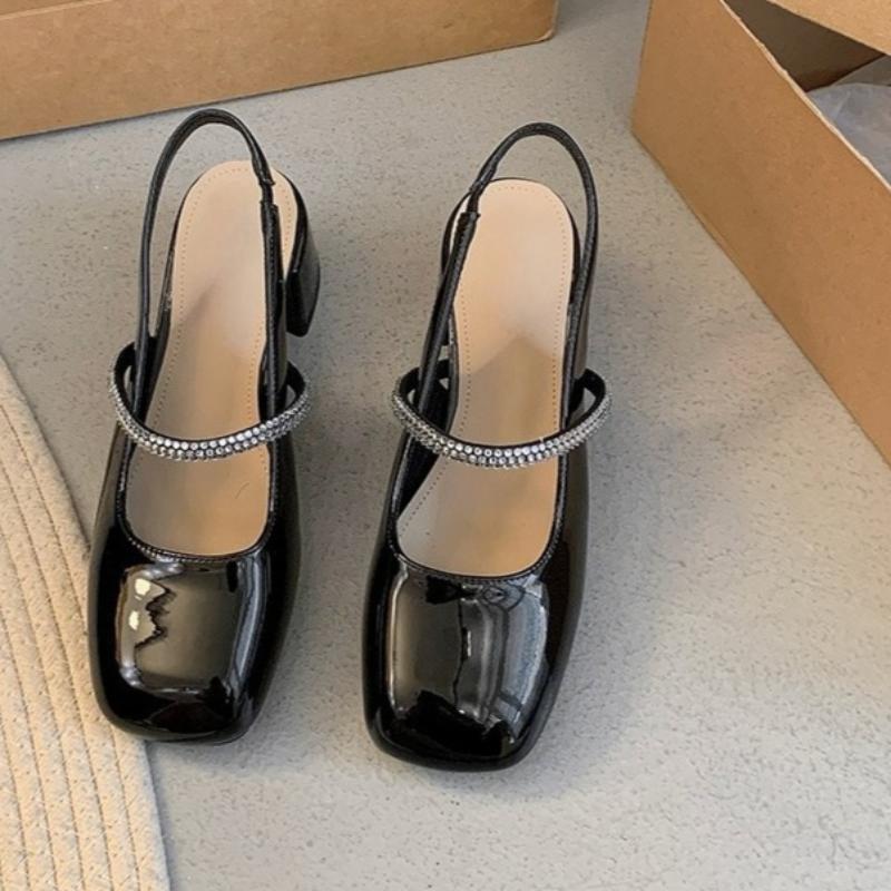 

Fashion Square Heel Sandals Women s Fashion Square Head Shallow Mouth Glitter Thin Belt Anti-slip and Wear Heel Shoes 35 чёрный