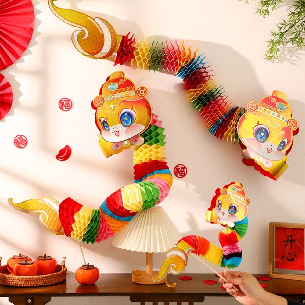 Cartoon 2025 Snake Year Ornaments 3D DIY Dragon Snake Toy Funny Chinese Paper Dance Snake  Wedding