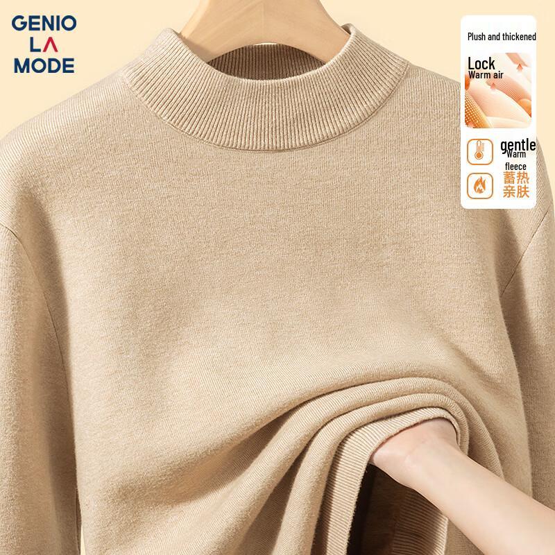 GENIOLAMODE Men's Fleece-Lined Mock Neck Knit Sweater