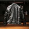 Retro casual denim tea core cowhide leather jacket men's lapel casual Ami Kaji leather jacket