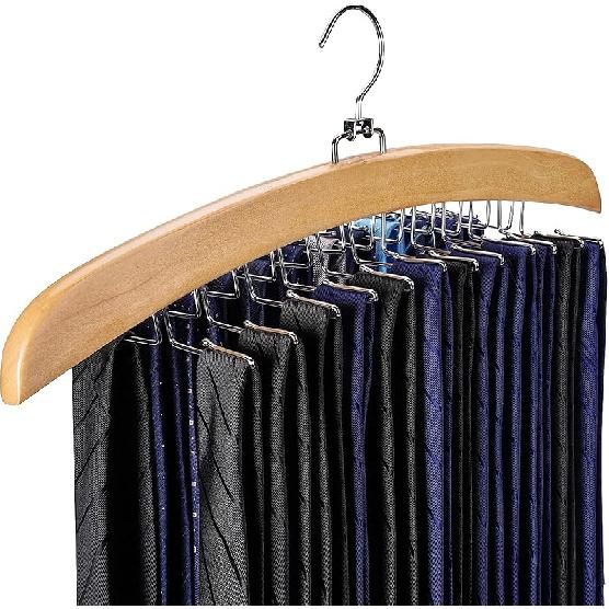 Tie Rack Tie Hanger 24 Hooks Wooden, Tank Top Hanger,Belt Organizer for Closet,with Upgraded 360°Rotating, Belts Scarves Accessories for Bras,Tank 1