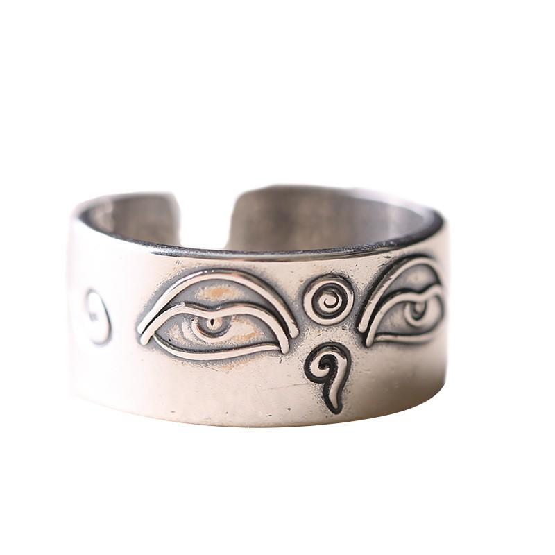 Horus Eye Ring Men Adjustable Wide Band Vintage Plated Copper Geometric Symbol Finger