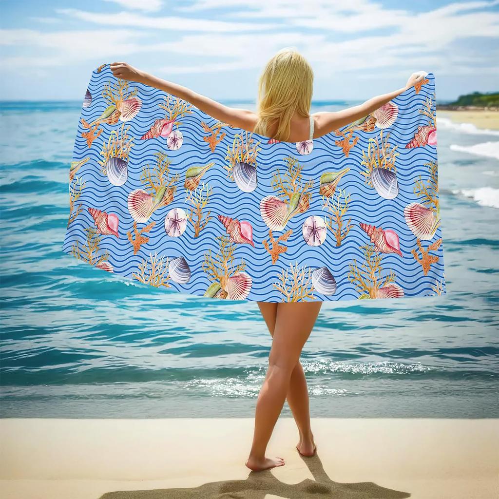 Double-Sided Terry Printed Beach Towel, Microfiber Adult Swimming Bath Towel, Quick-Drying Double-Sided Velvet
