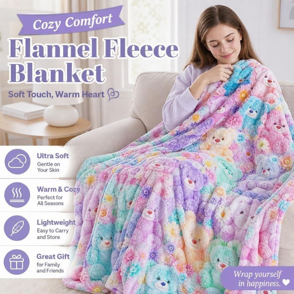 Flannel Throw Blanket Cartoon Nap Blanket Comfortable Plush Blanket  All-Season