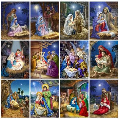 5D-Diamant-Gemälde, kompletter Bohrer, rundes Religions-Set, Diamant-Stickerei, Kreuzstich, Porträtbilder von Strasssteinen